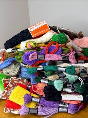 Vintage Crewel Embroidery Yarn Needlepoint Wool Colorful Lot Grab Bag 1 lb 13 oz